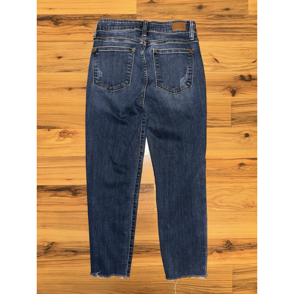 Judy Blue Relaxed Fit Jeans 3/26 Dark Wash Cropped Raw Hem Stretch - Picture 2 of 11